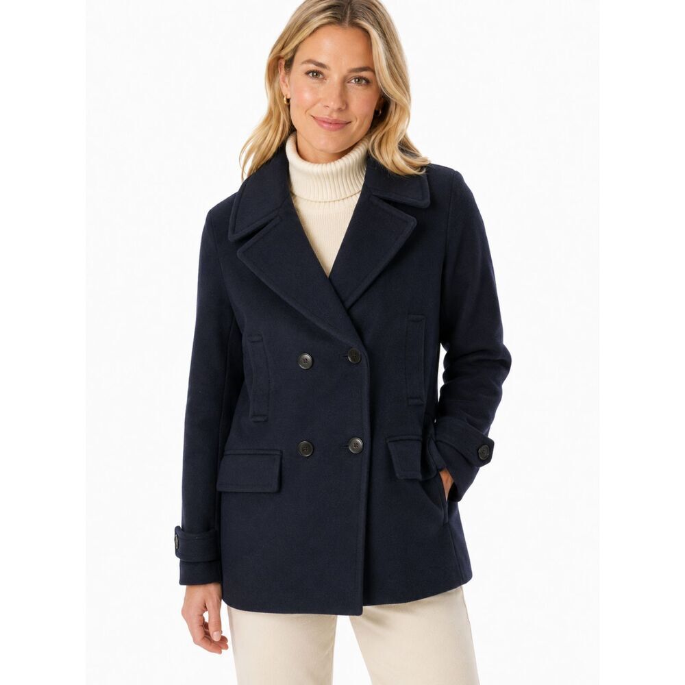 Vince Wool Cashmere Pea Coat Size 12 Navy Blue Jacket Preppy Traditional Classic